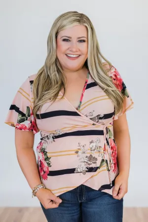Passing Fancy Floral Wrap Top- Blush Pink