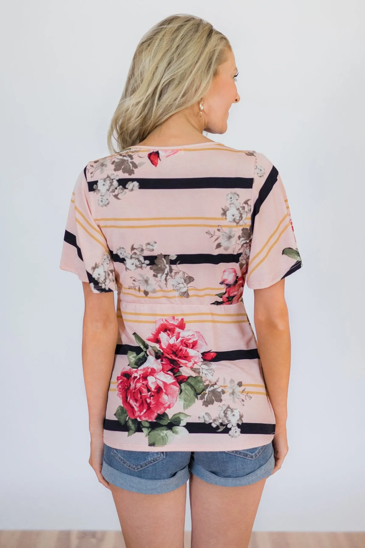 Passing Fancy Floral Wrap Top- Blush Pink