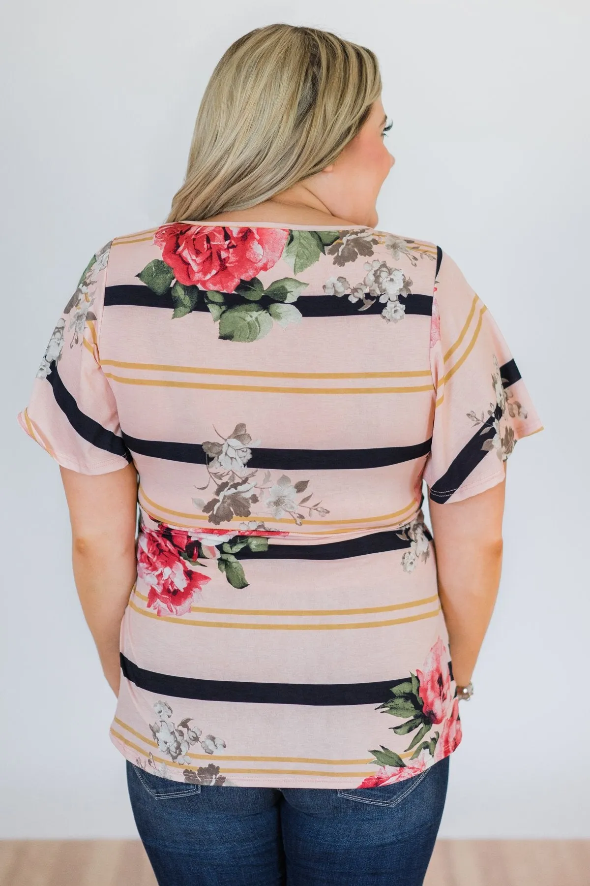 Passing Fancy Floral Wrap Top- Blush Pink