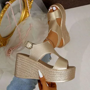 Peep Toe Wedge Sandals with Cut Out Design