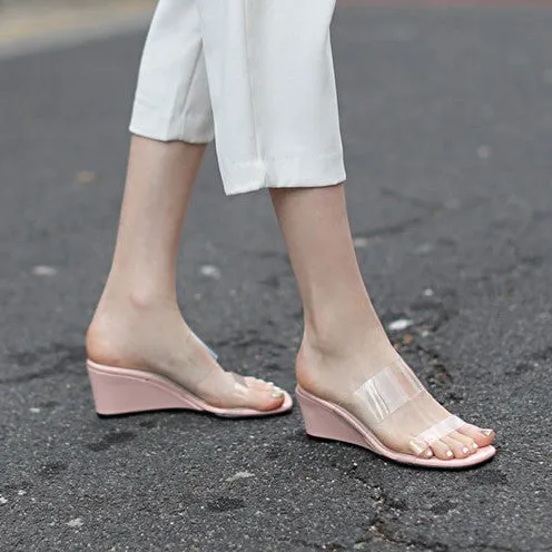 Petite Glitter Wedge Heel Clear Sandals DS205