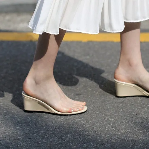 Petite Glitter Wedge Heel Clear Sandals DS205