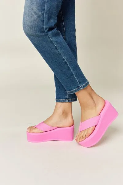 Pink Open Toe Platform Wedge Sandals