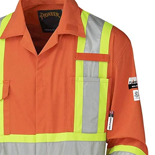 Pioneer CSA Action Back Flame Resistant ARC 2 Work Coverall, Hi Vis 100% Cotton, Elastic Waist