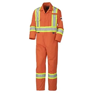 Pioneer CSA Action Back Flame Resistant ARC 2 Work Coverall, Hi Vis 100% Cotton, Elastic Waist