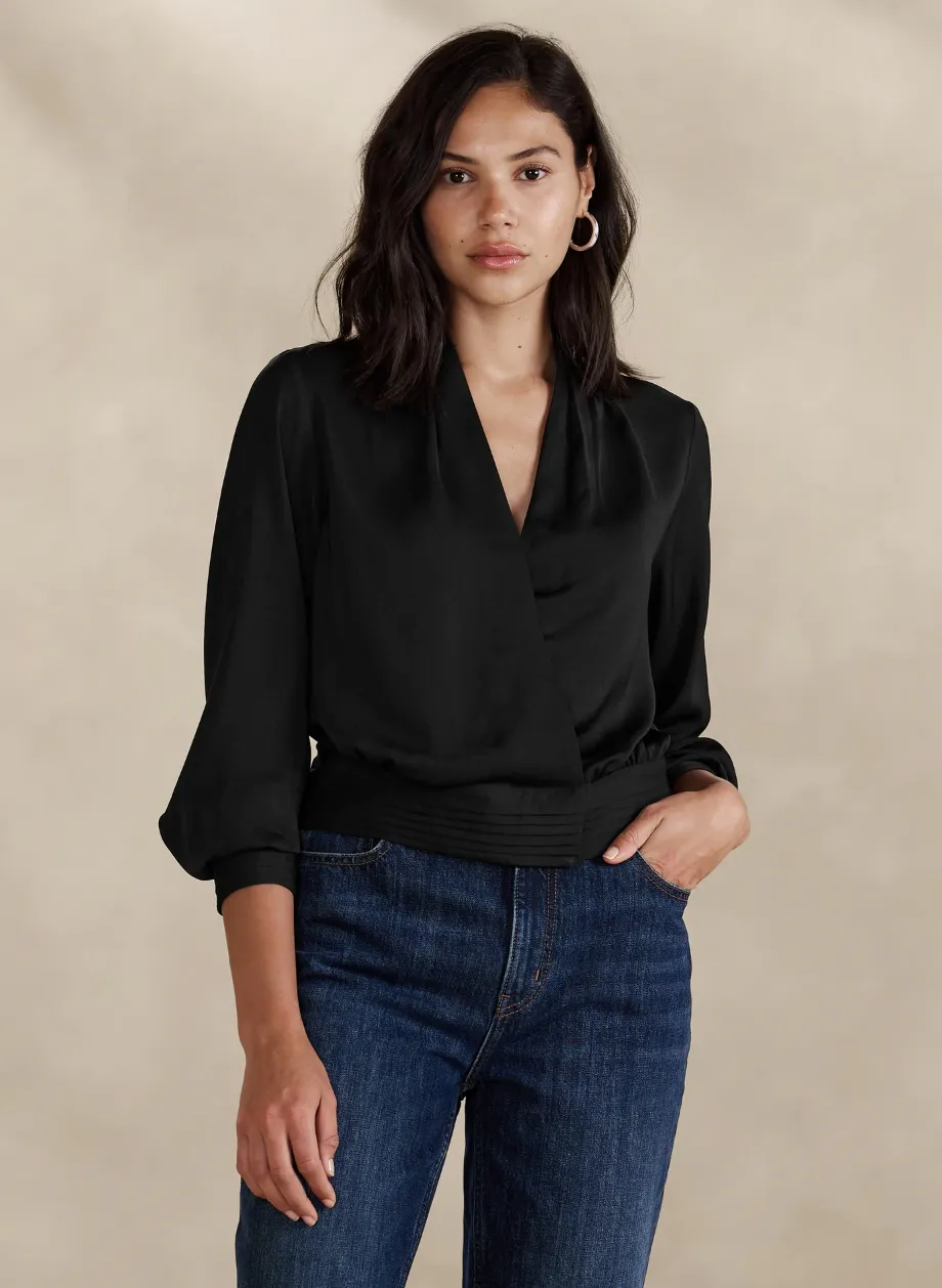 Pleated Wrap Blouse