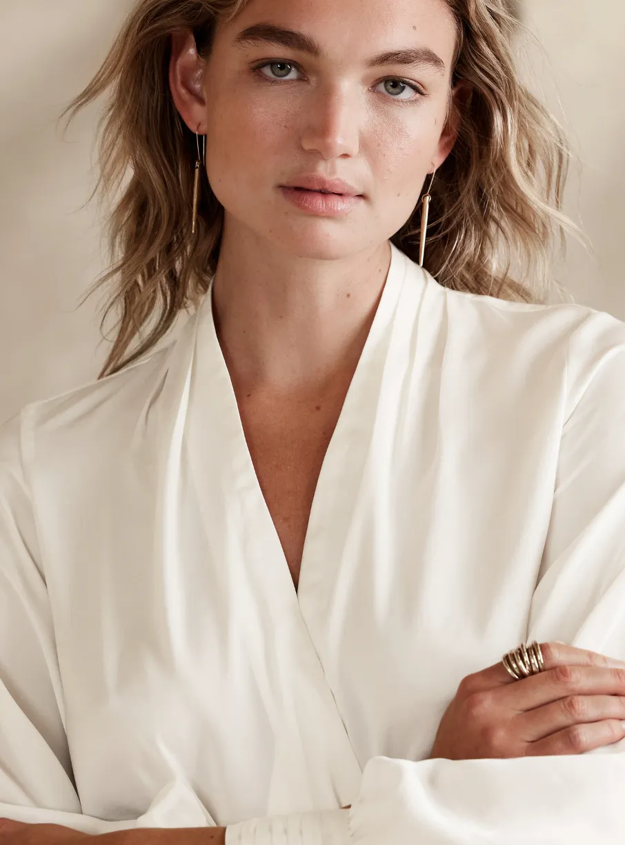 Pleated Wrap Blouse
