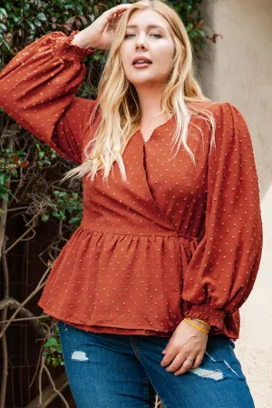 Plus Size V Neck Wrap Tie Side Blouse