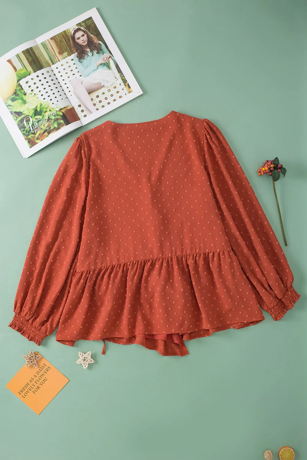 Plus Size V Neck Wrap Tie Side Blouse