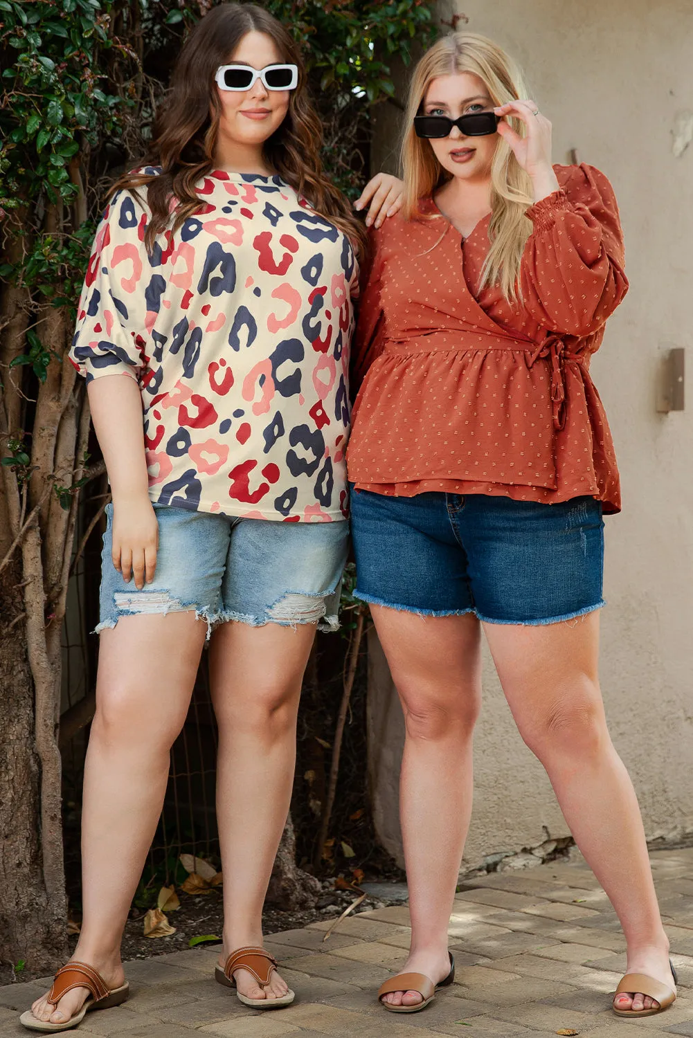 Plus Size V Neck Wrap Tie Side Blouse