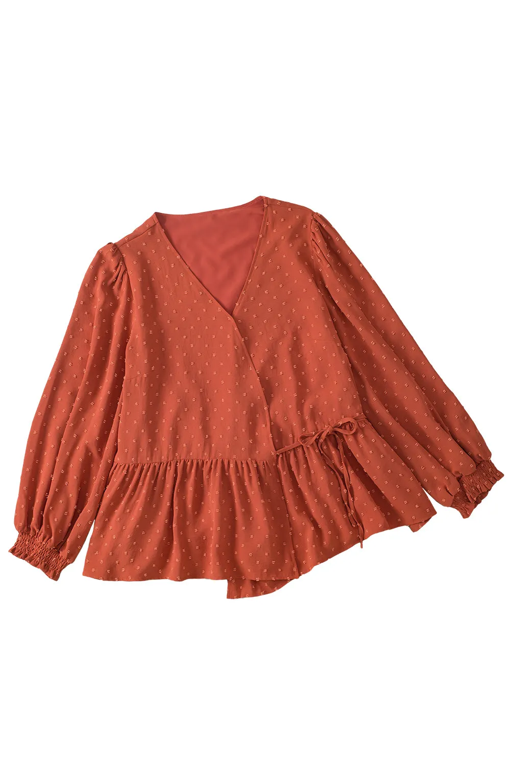 Plus Size V Neck Wrap Tie Side Blouse