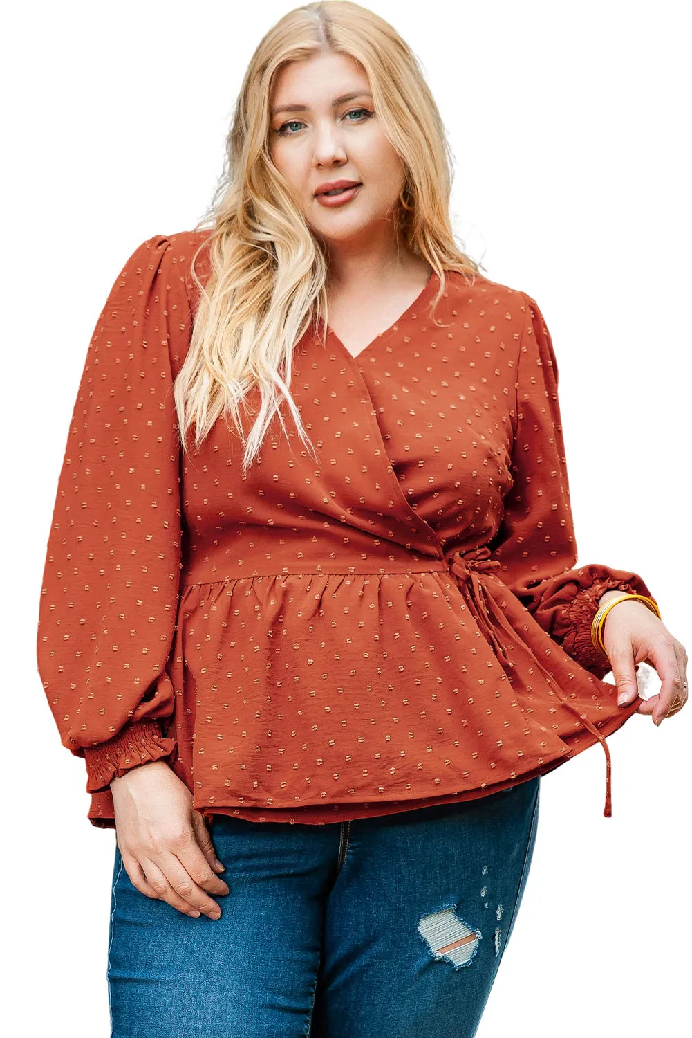 Plus Size V Neck Wrap Tie Side Blouse
