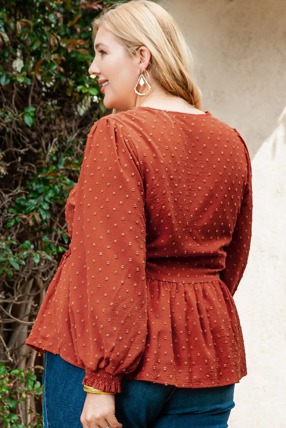 Plus Size V Neck Wrap Tie Side Blouse