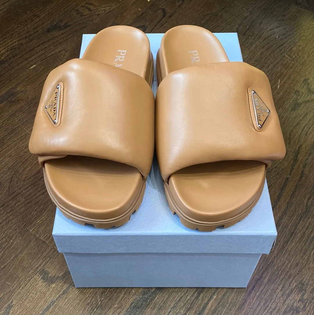 Prada Leather Caramel Puff Slide