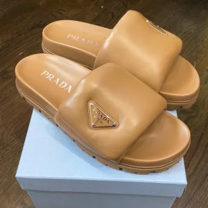 Prada Leather Caramel Puff Slide