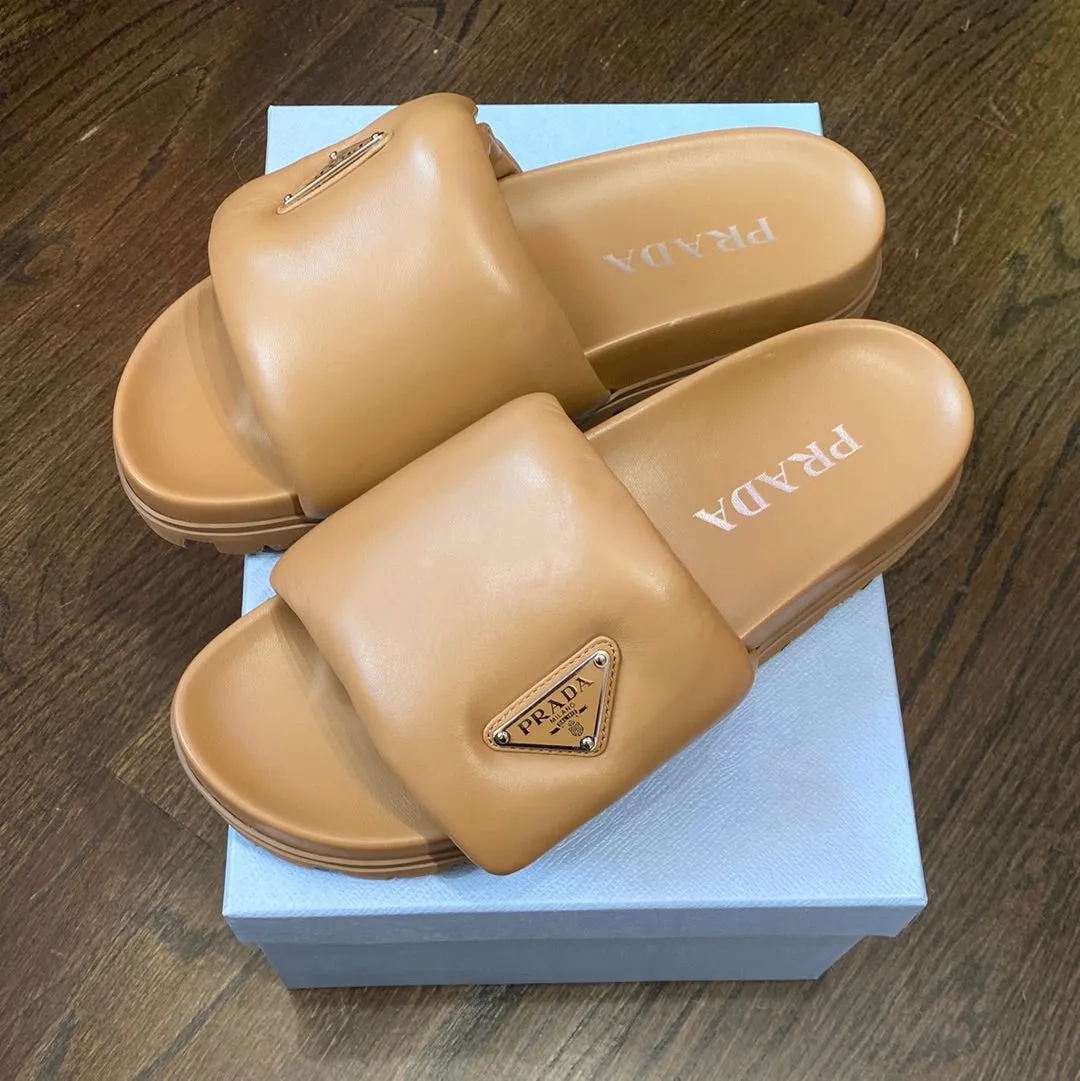 Prada Leather Caramel Puff Slide