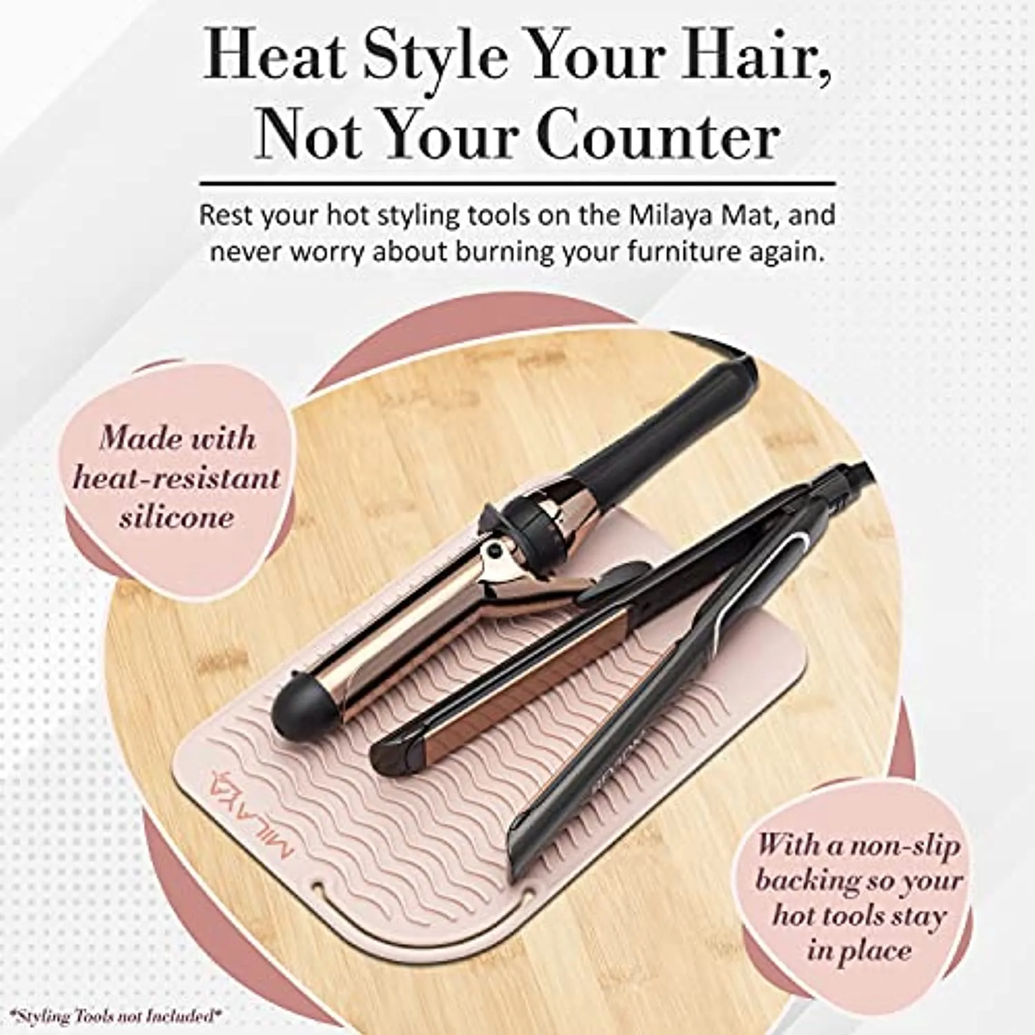 Professional Large Silicone Heat Resistant Styling Station Mat for All Hair Irons, Curling Iron, Straightener Pad, Iron Flat Hair, Hair Tools Appliances Hair Dryer Salon Tools Hair Stylist - Rose Gold