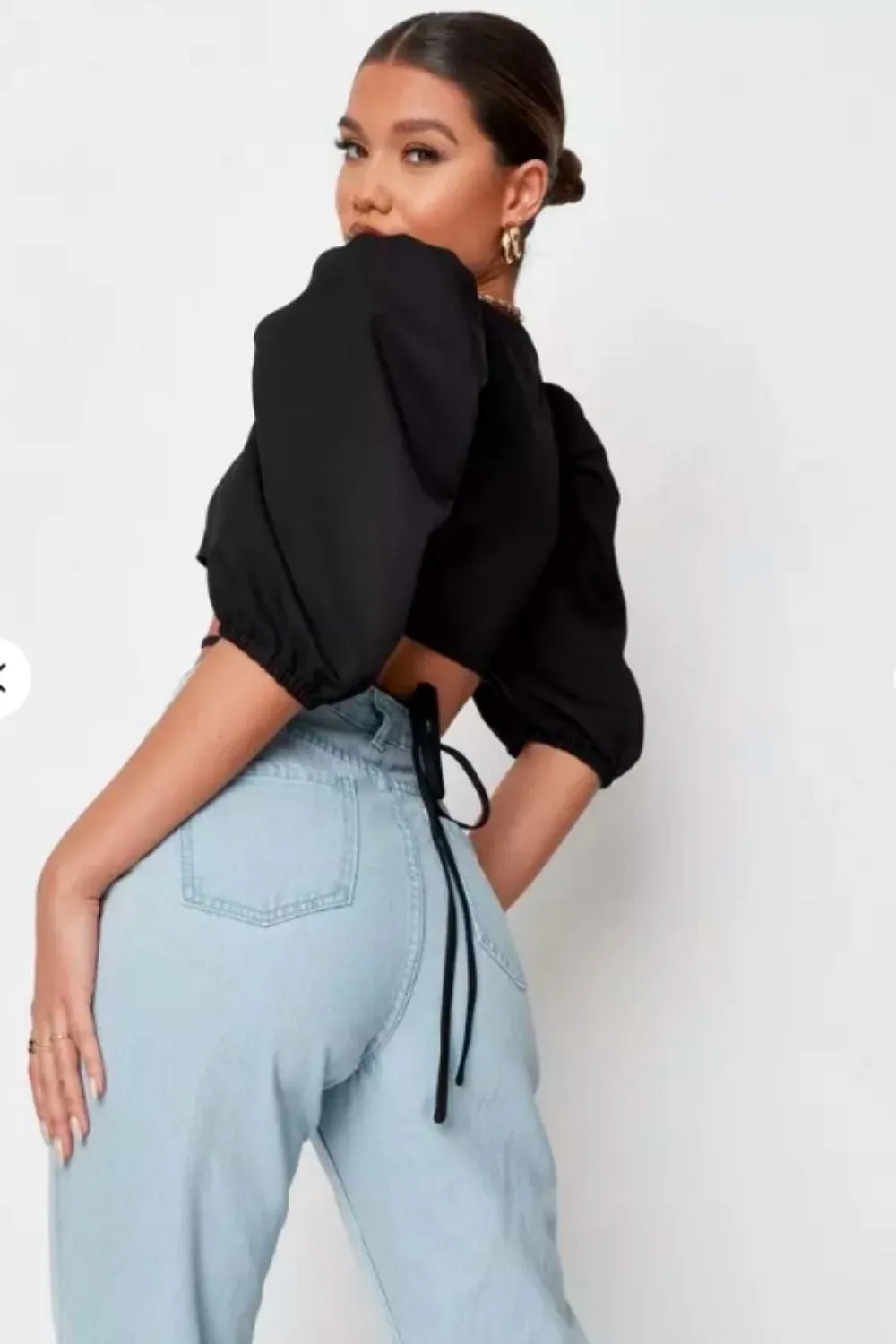Pull Sleeve Wrap Crop Top