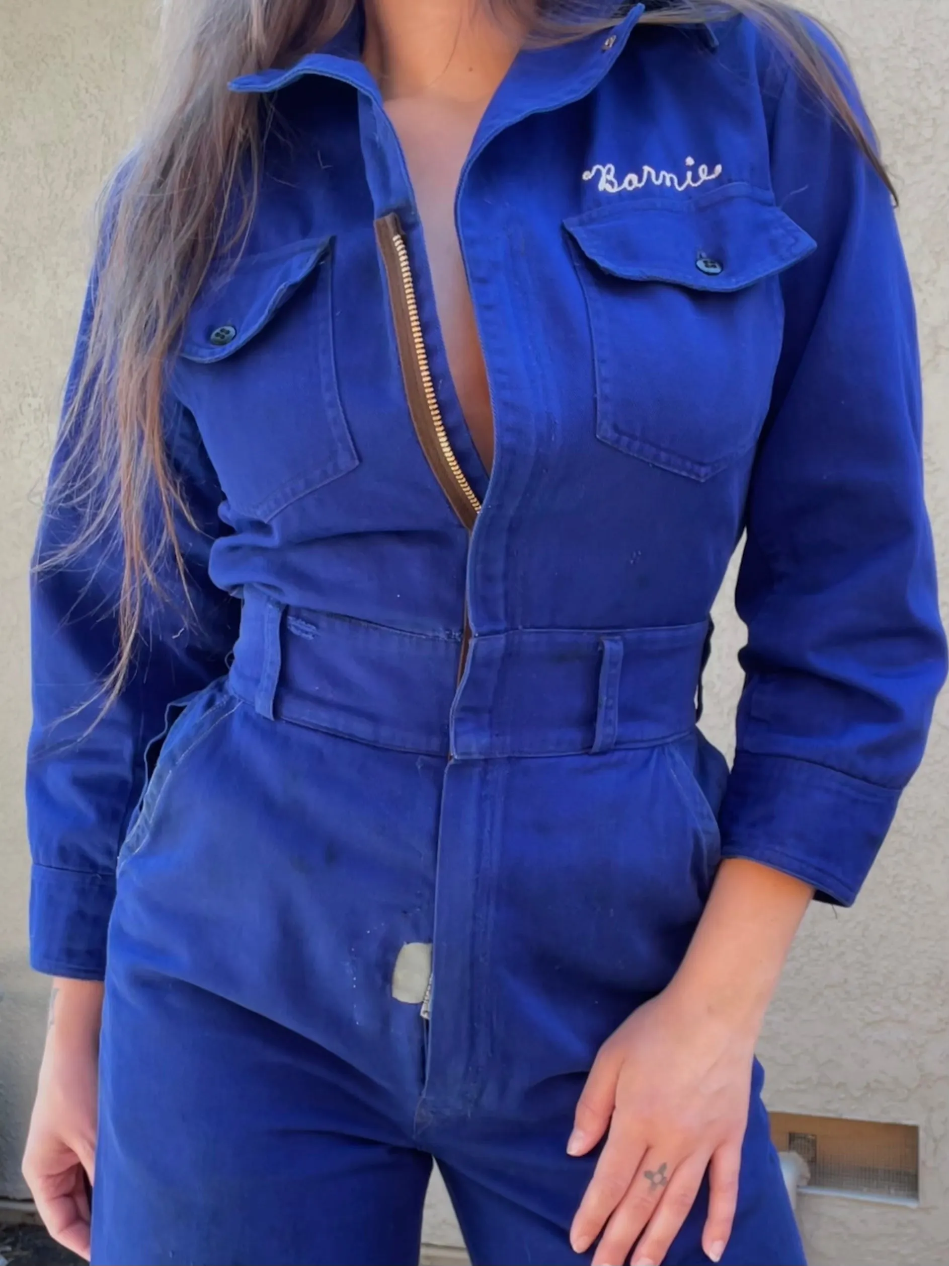 RARE ‘Barnie’( His   Hers ) Chainstiched 1930s/1940s Indigo Motorcycle Coveralls