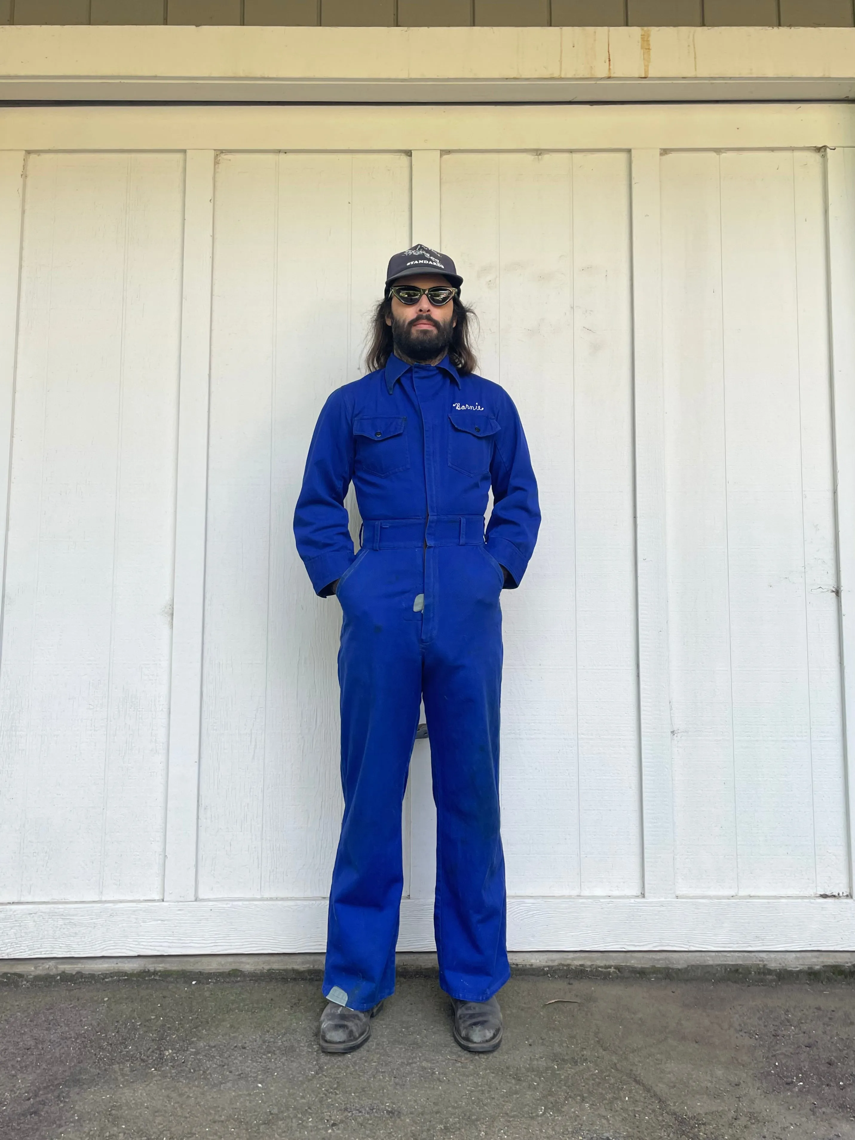 RARE ‘Barnie’( His   Hers ) Chainstiched 1930s/1940s Indigo Motorcycle Coveralls