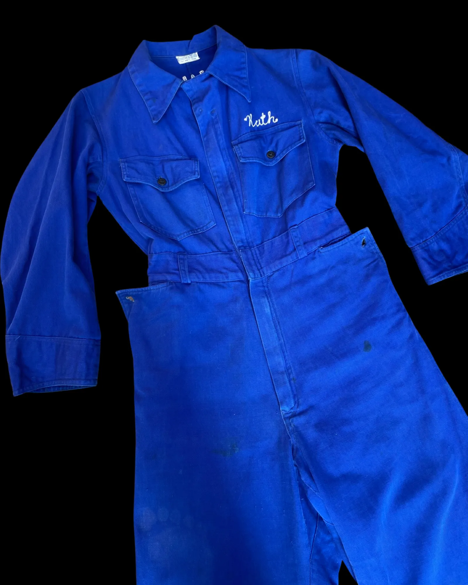 RARE ‘Ruth’ ( His   Hers ) Ladies 1930s/1940s Indigo Chain Stitched ' Fort Worth Lone Star Motorcycle Club' Coveralls