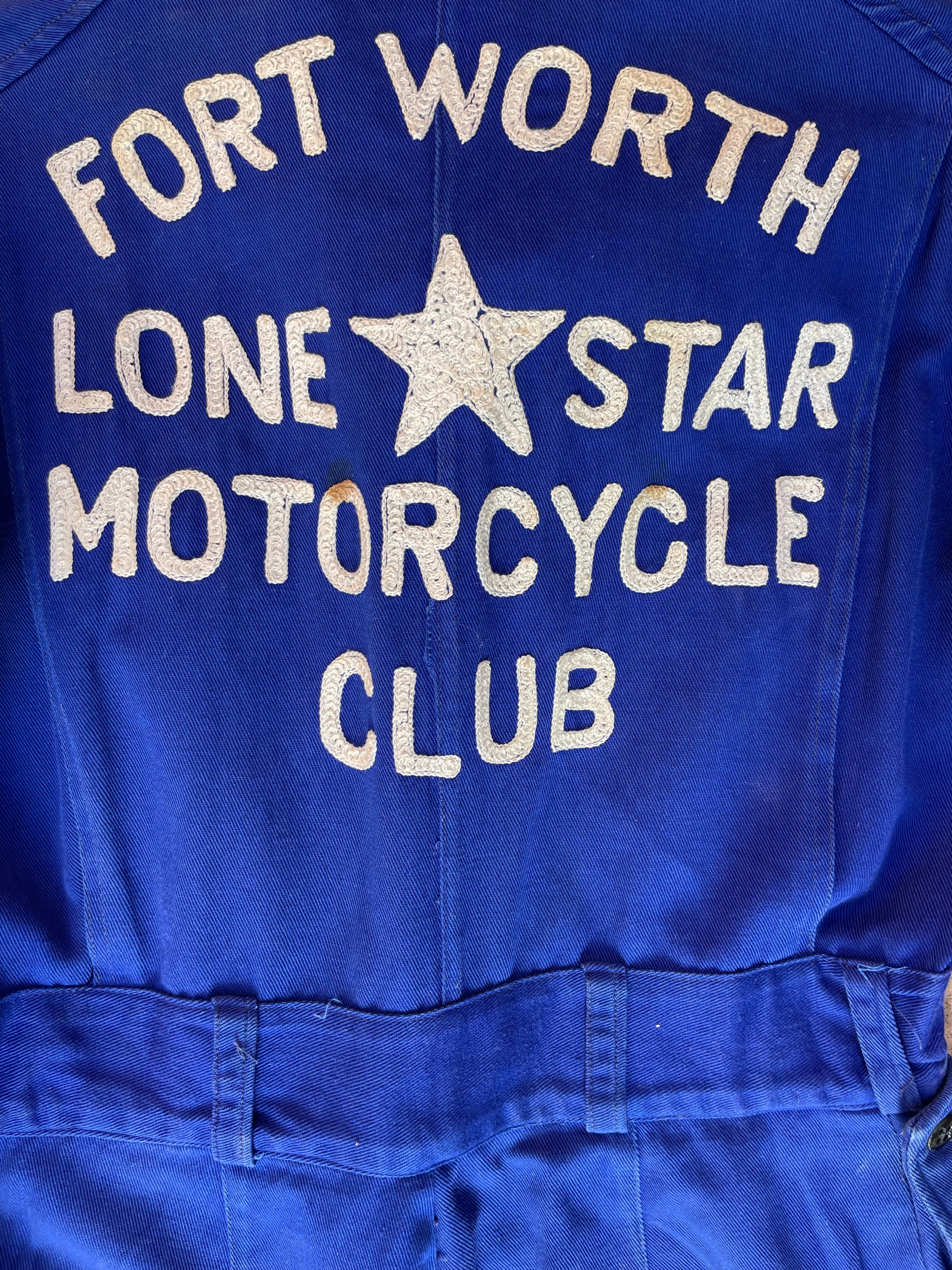 RARE ‘Ruth’ ( His   Hers ) Ladies 1930s/1940s Indigo Chain Stitched ' Fort Worth Lone Star Motorcycle Club' Coveralls