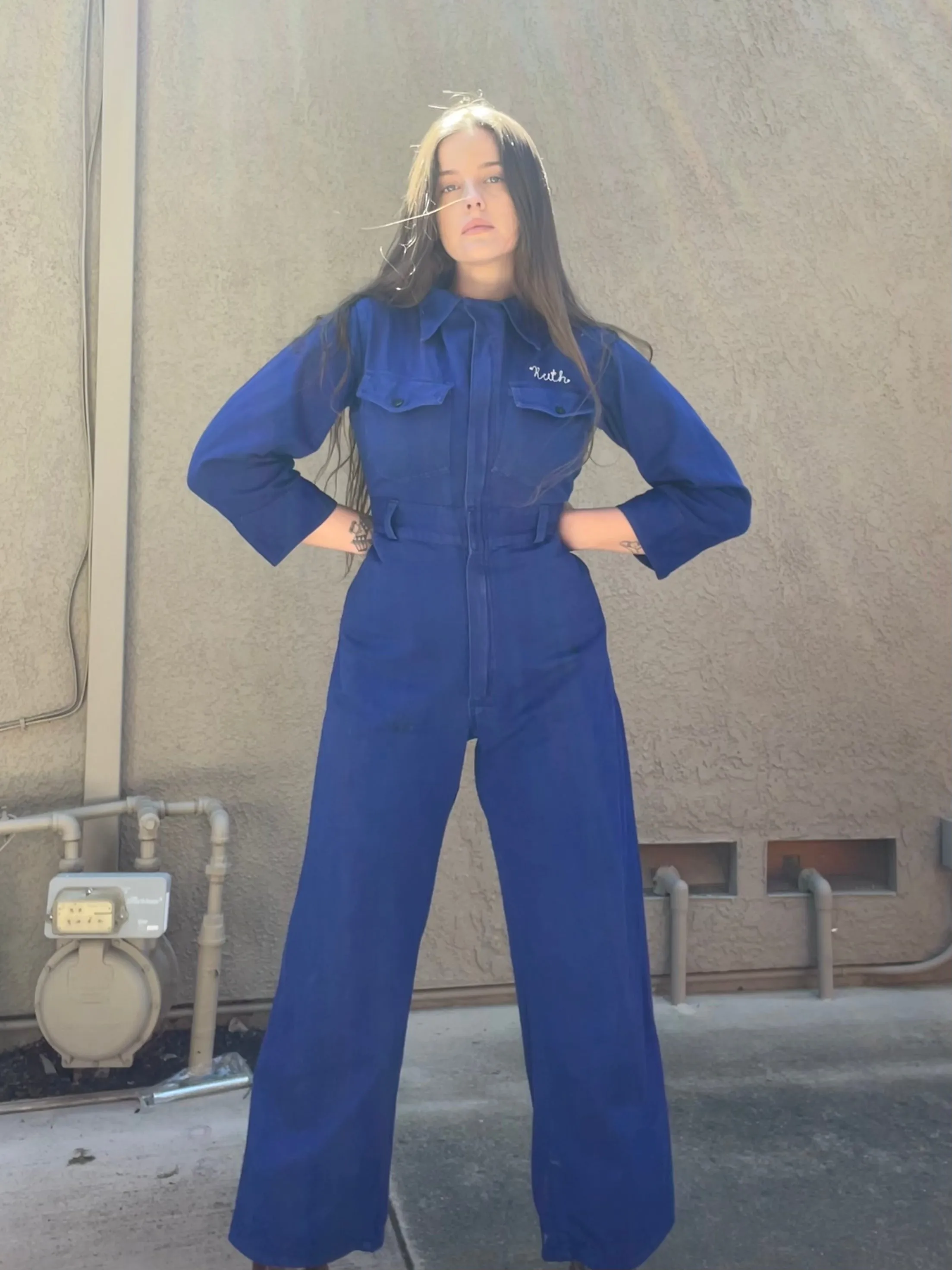 RARE ‘Ruth’ ( His   Hers ) Ladies 1930s/1940s Indigo Chain Stitched ' Fort Worth Lone Star Motorcycle Club' Coveralls