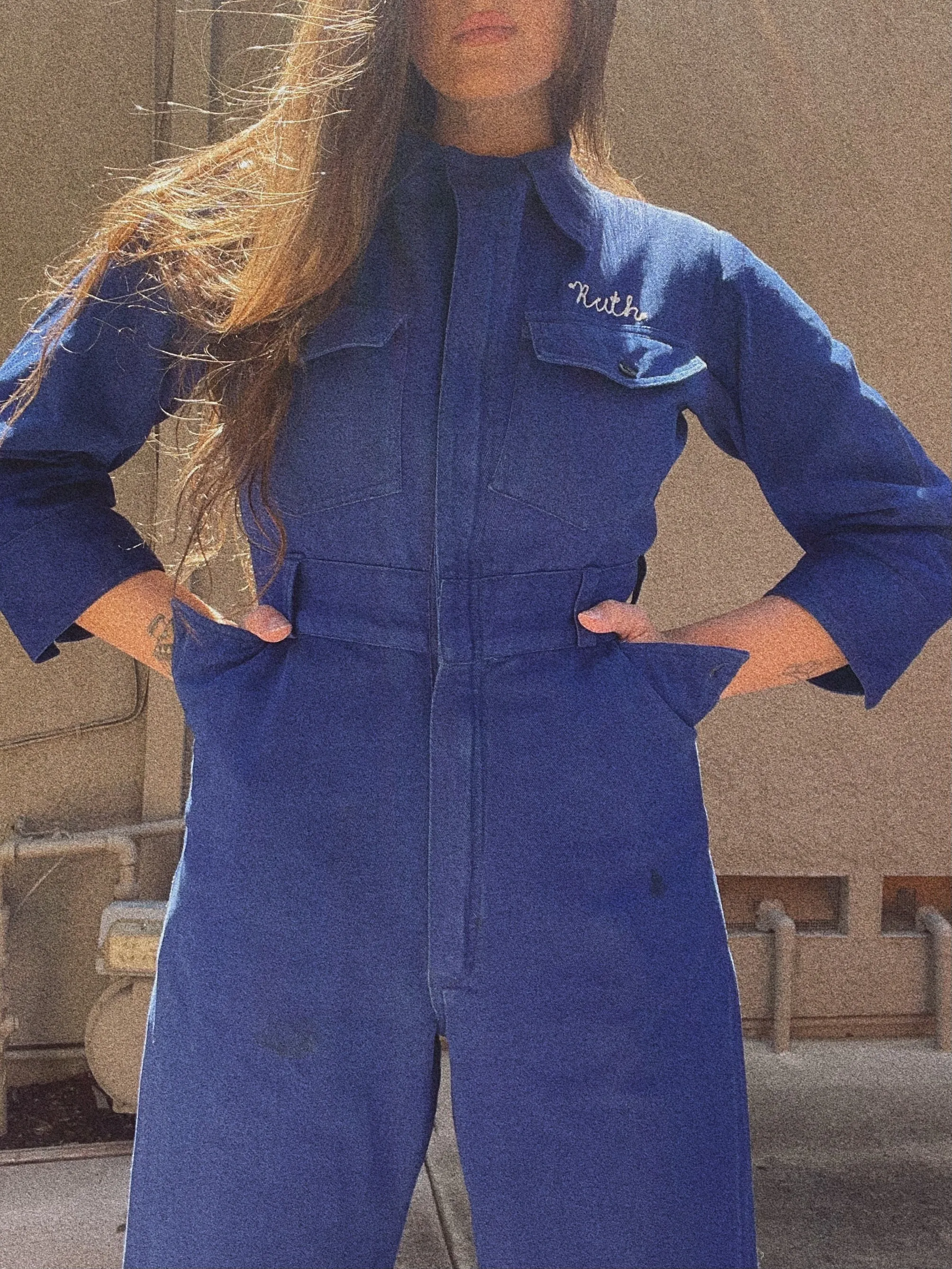 RARE ‘Ruth’ ( His   Hers ) Ladies 1930s/1940s Indigo Chain Stitched ' Fort Worth Lone Star Motorcycle Club' Coveralls