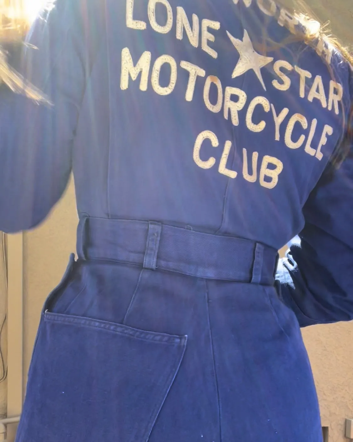 RARE ‘Ruth’ ( His   Hers ) Ladies 1930s/1940s Indigo Chain Stitched ' Fort Worth Lone Star Motorcycle Club' Coveralls