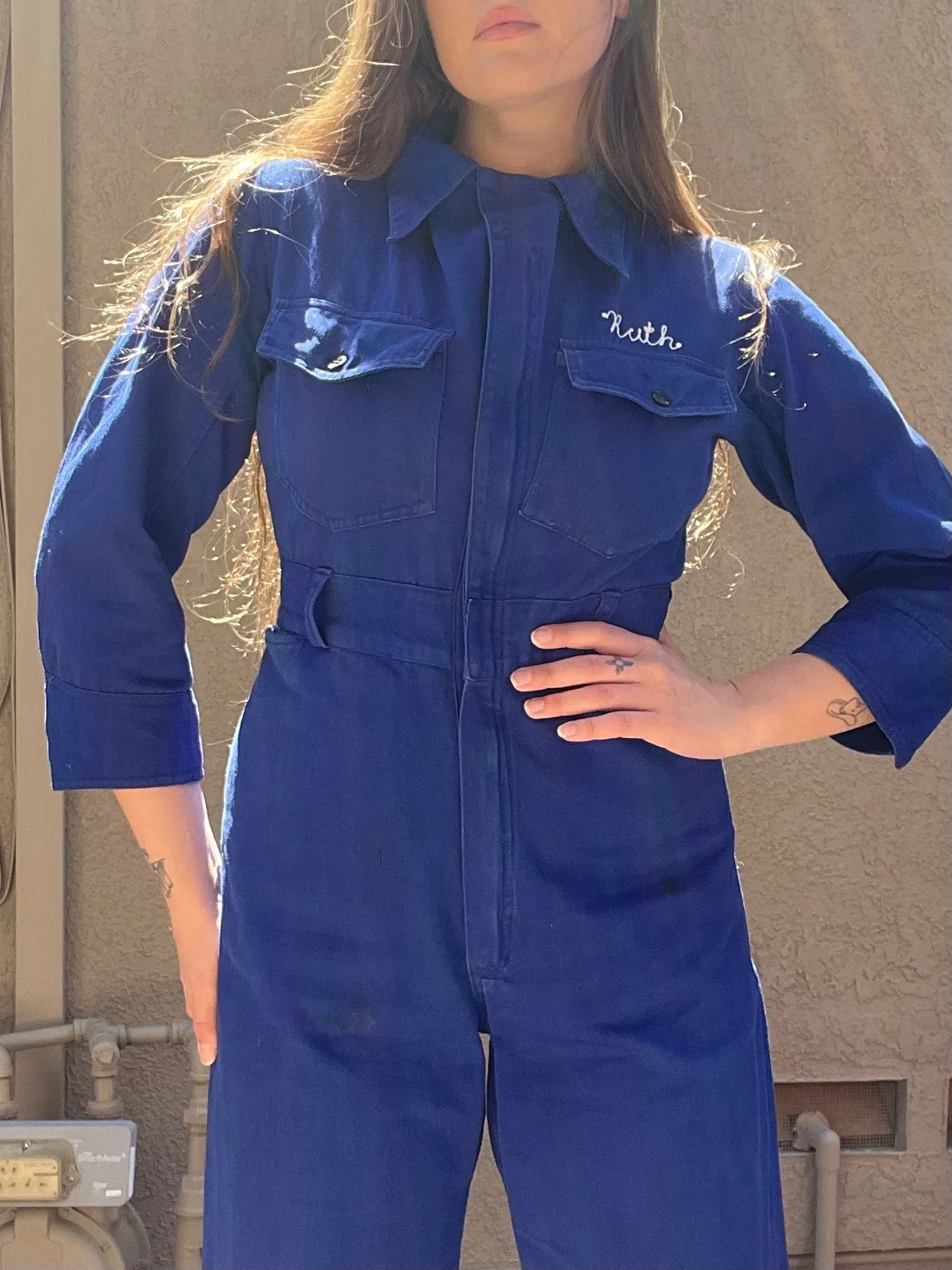 RARE ‘Ruth’ ( His   Hers ) Ladies 1930s/1940s Indigo Chain Stitched ' Fort Worth Lone Star Motorcycle Club' Coveralls