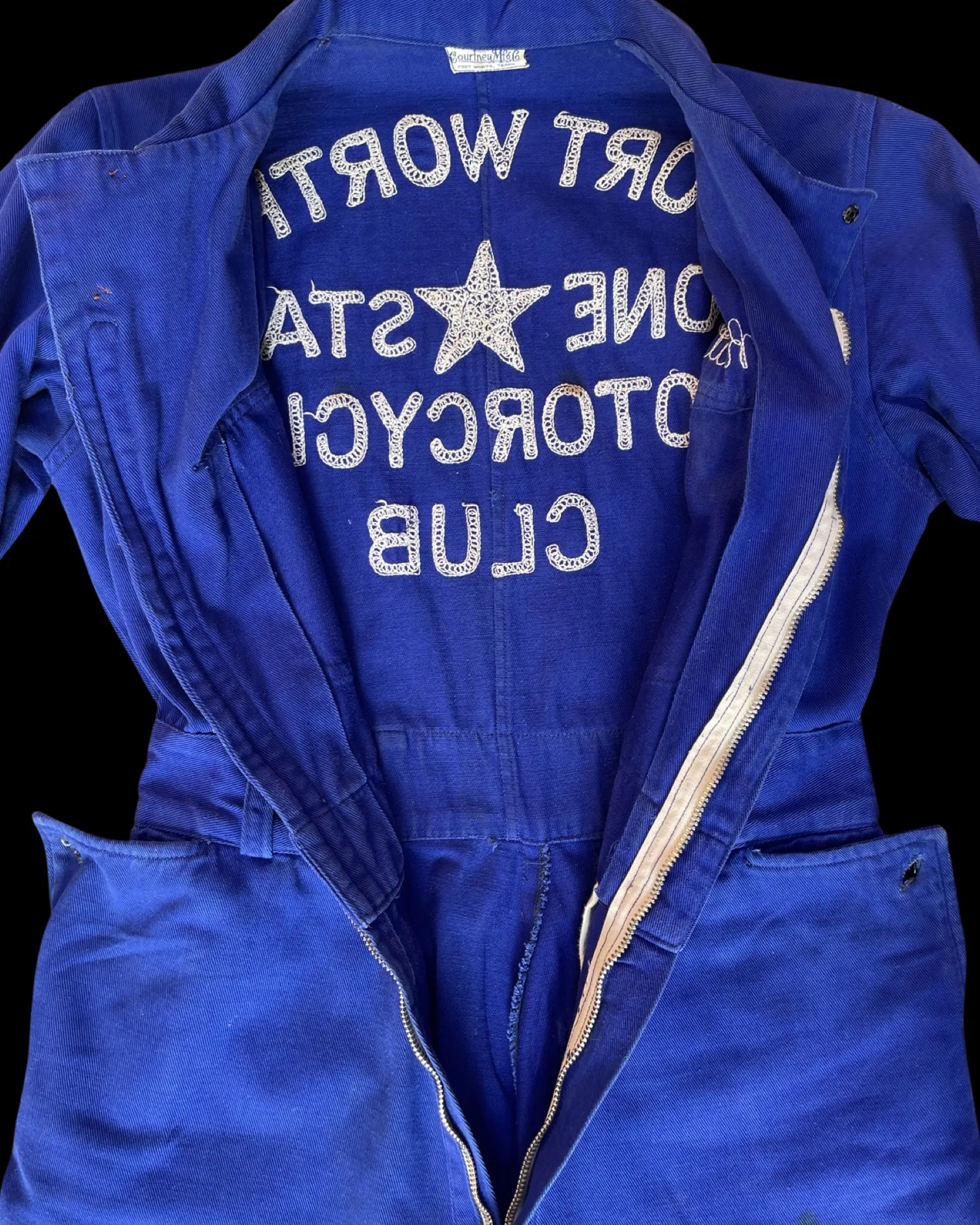 RARE ‘Ruth’ ( His   Hers ) Ladies 1930s/1940s Indigo Chain Stitched ' Fort Worth Lone Star Motorcycle Club' Coveralls