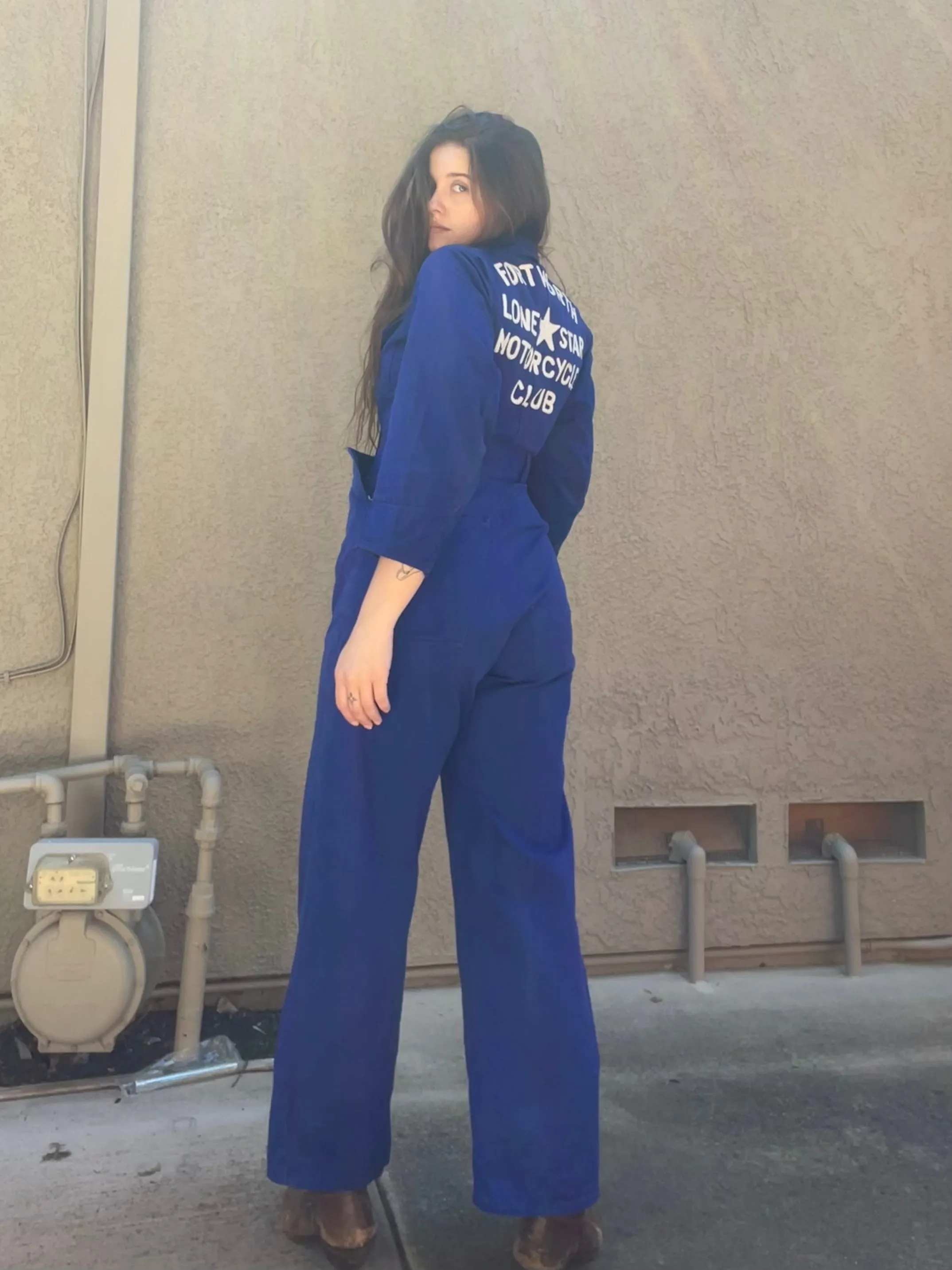 RARE ‘Ruth’ ( His   Hers ) Ladies 1930s/1940s Indigo Chain Stitched ' Fort Worth Lone Star Motorcycle Club' Coveralls
