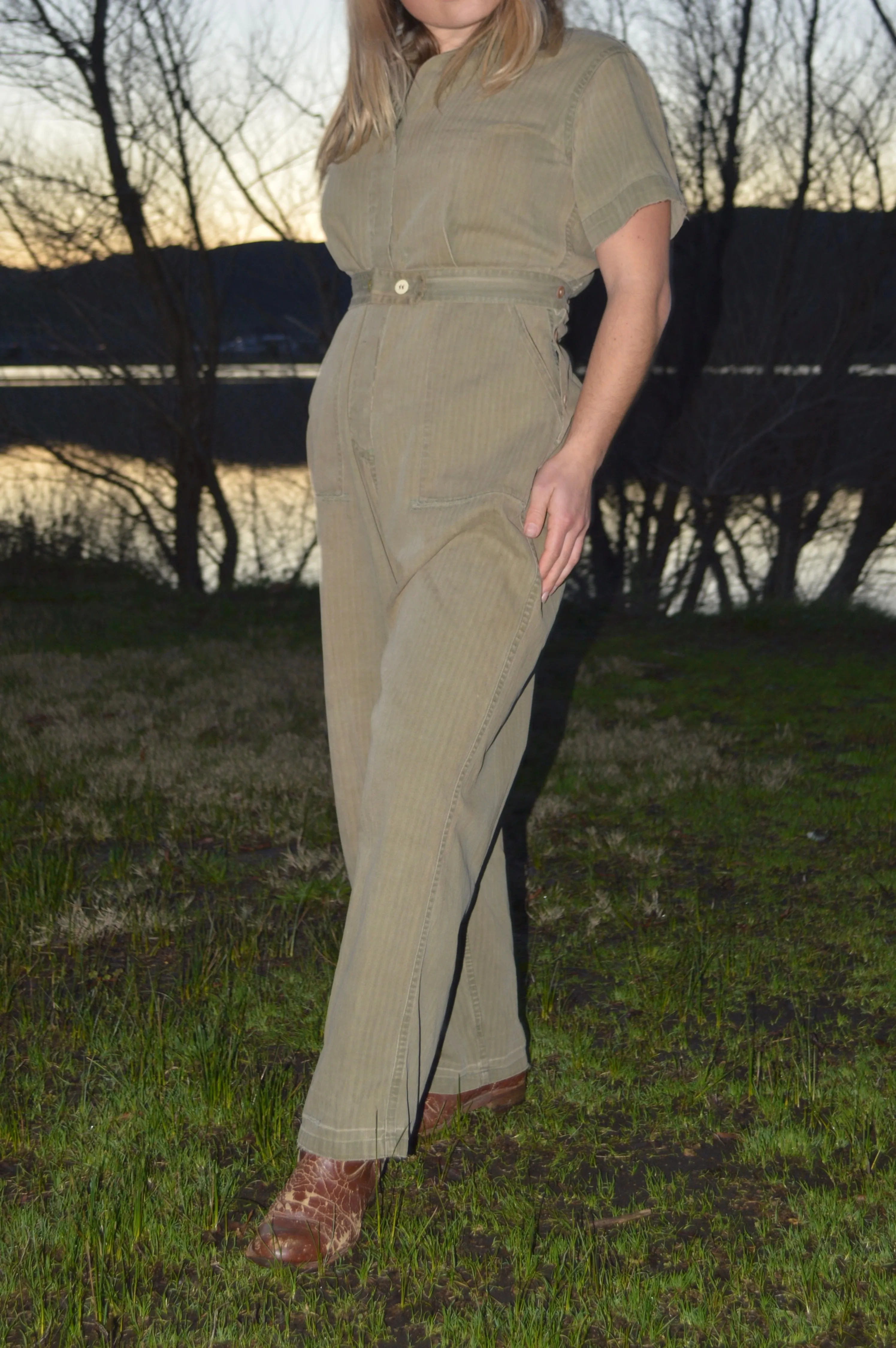 RARE WWII Era Women's Workwear HBT Coveralls Button Back