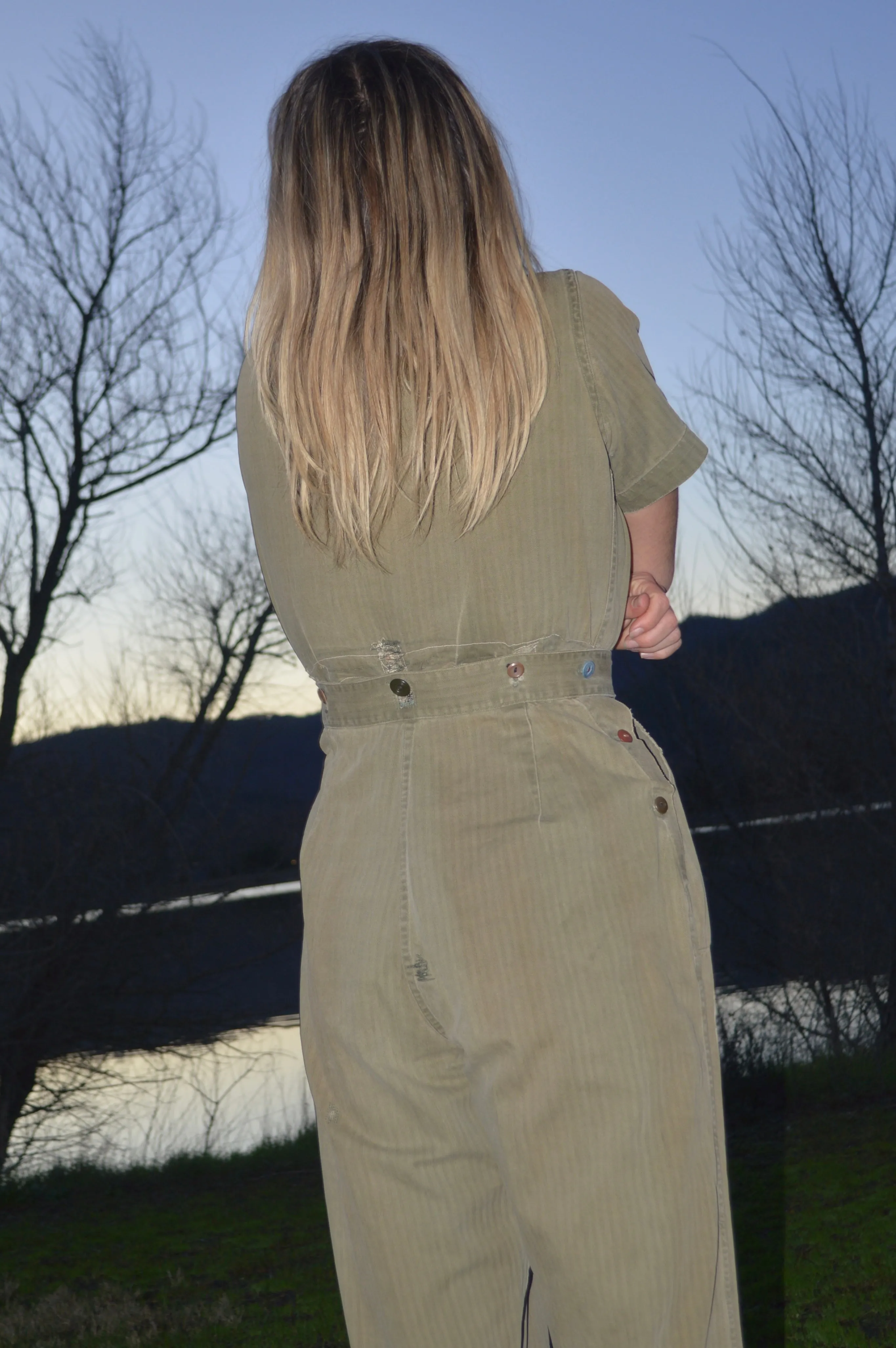 RARE WWII Era Women's Workwear HBT Coveralls Button Back