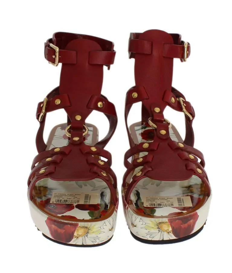Red Leather Gladiator Flat Sandals