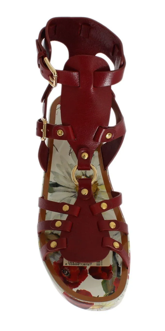 Red Leather Gladiator Flat Sandals