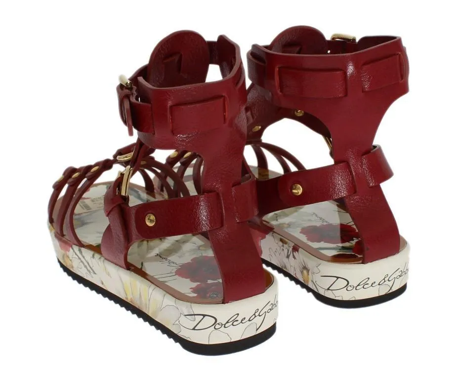 Red Leather Gladiator Flat Sandals