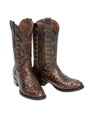 REPARO TX Men’s Caiman Hornback Print Brown Western Boots Whit Brown Top