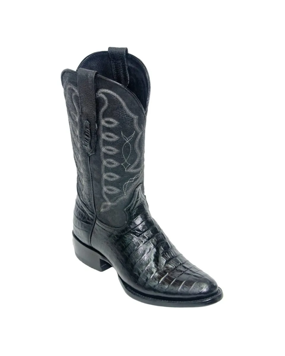 REPARO TX Men’s Caiman Tail Print Black Western Boots Whit Black Top