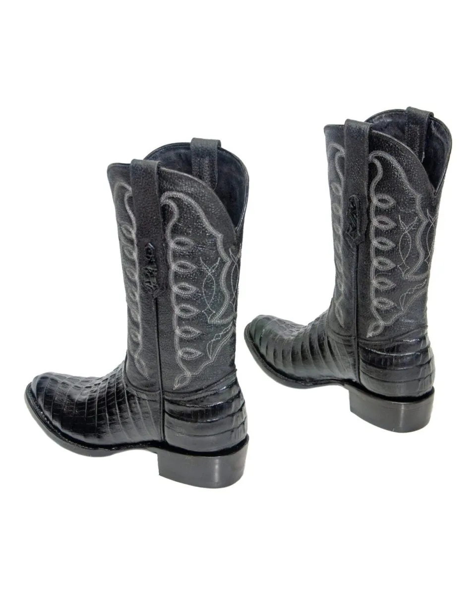REPARO TX Men’s Caiman Tail Print Black Western Boots Whit Black Top