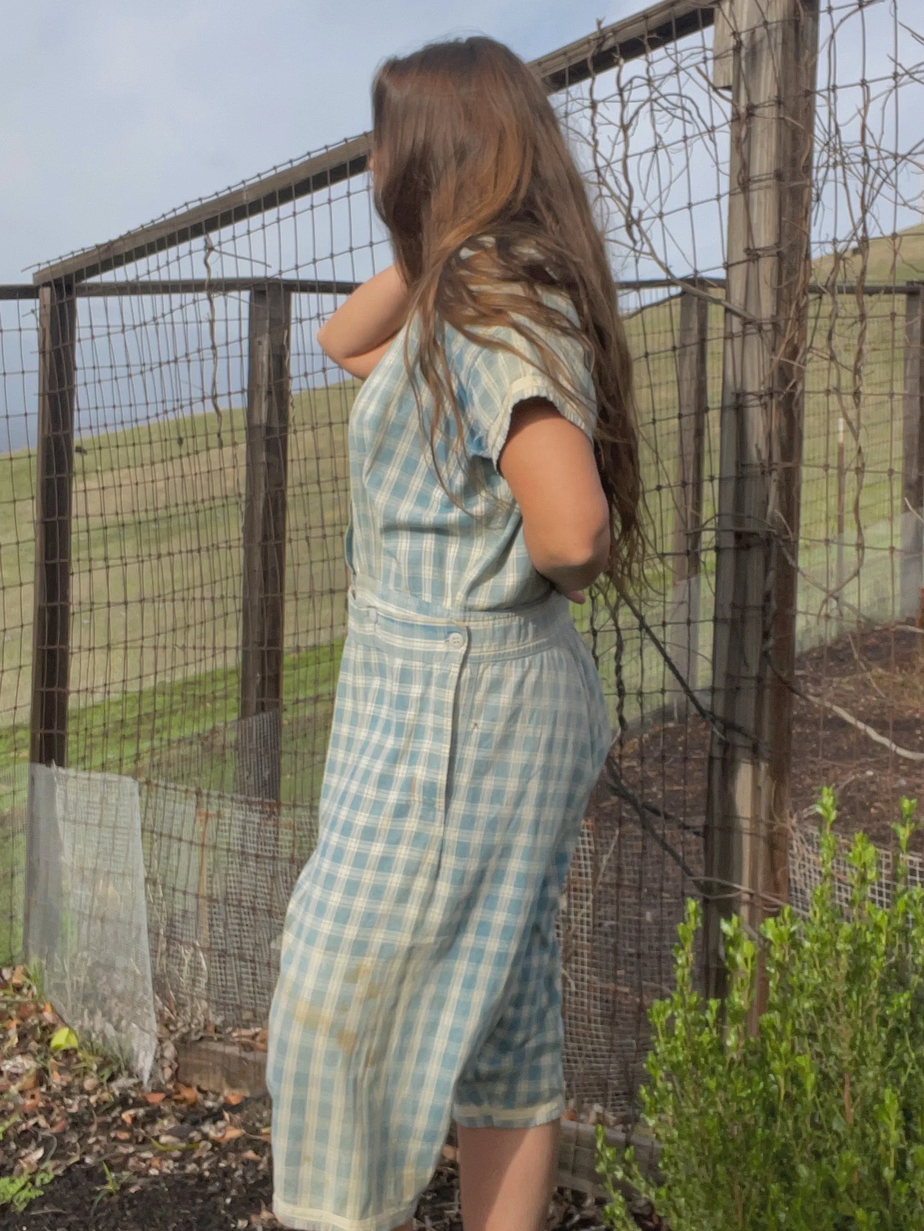 RESERVED RARE 1910s Homespun Gingham Workwear Jumpsuit