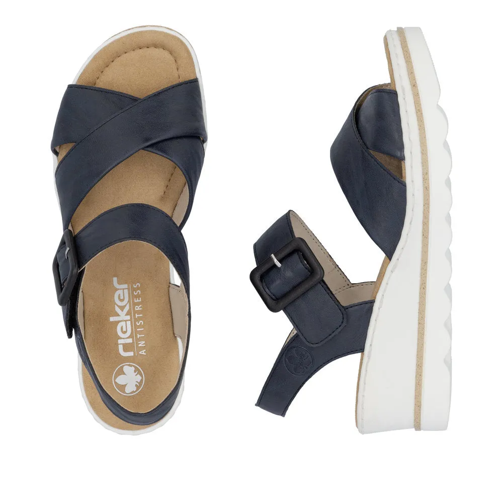 Rieker Strappy Wedge Sandal Navy
