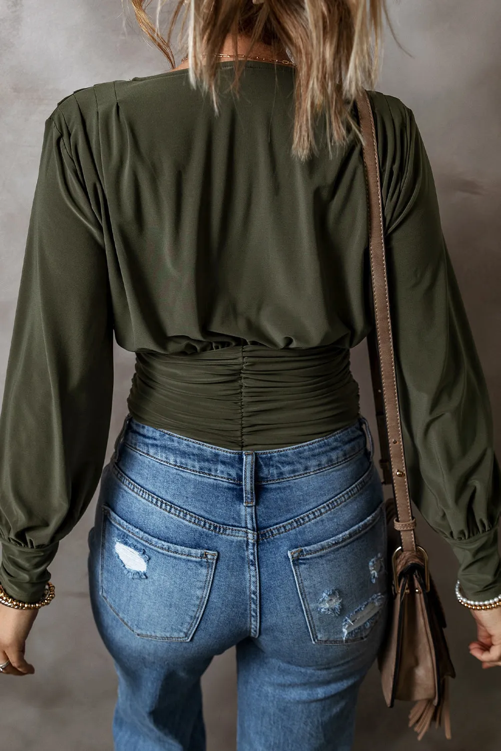 Ruched Wrap Long Sleeve Bodysuit