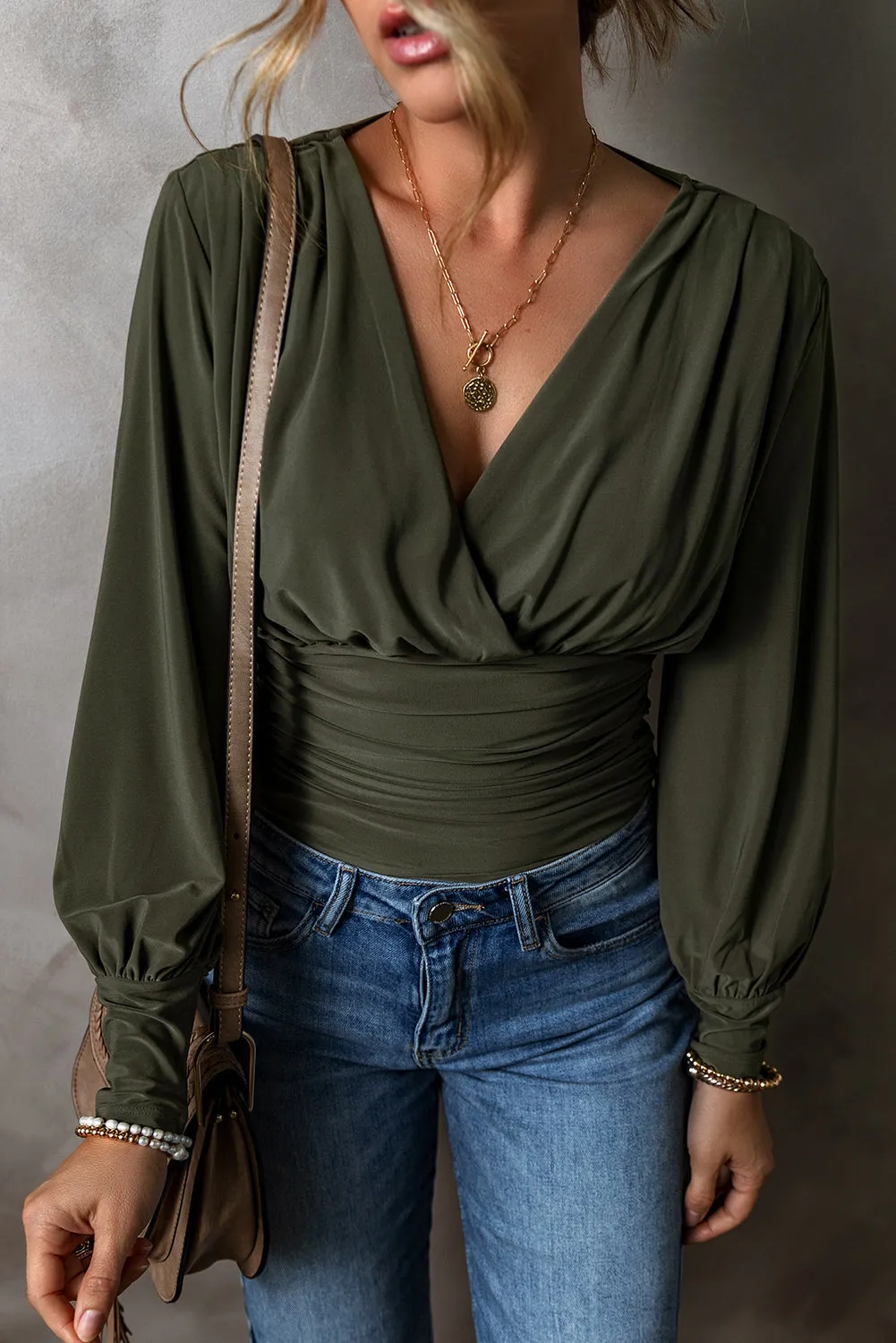 Ruched Wrap Long Sleeve Bodysuit