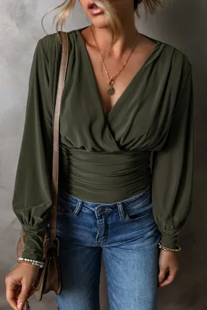 Ruched Wrap Long Sleeve Bodysuit
