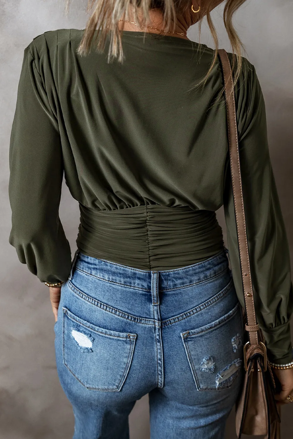 Ruched Wrap Long Sleeve Bodysuit