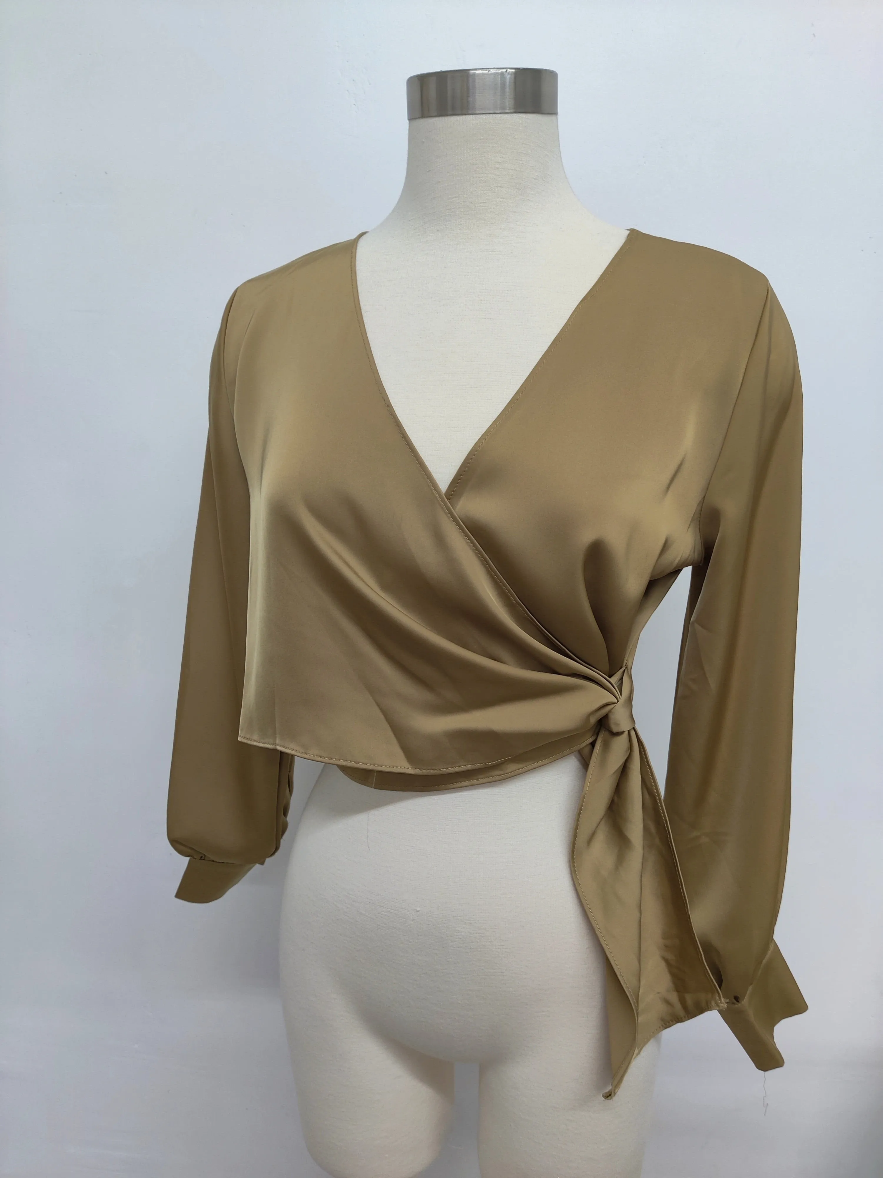 Satin V Neck Wrap Top