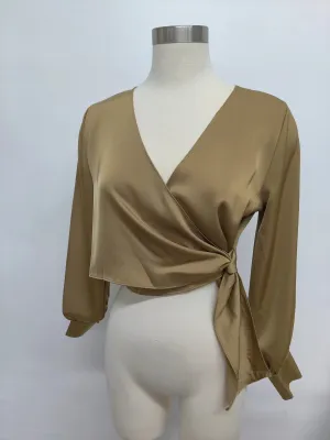 Satin V Neck Wrap Top