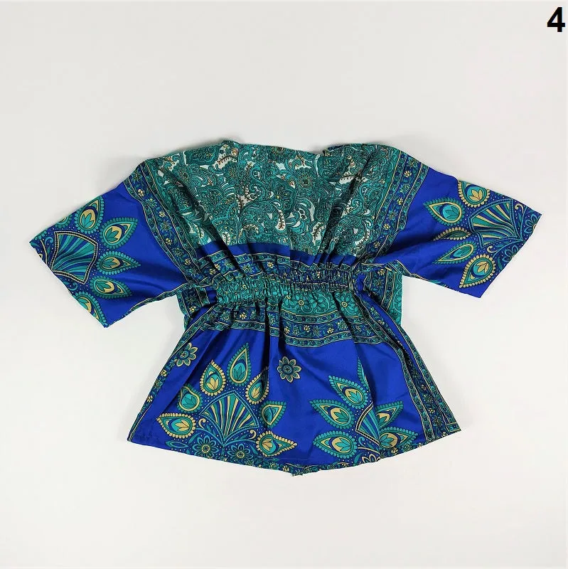 Selection of cropped summer tops with buttons in vintage saree fabrics for girls & young ladies