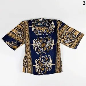 Selection of cropped summer tops with buttons in vintage saree fabrics for girls & young ladies